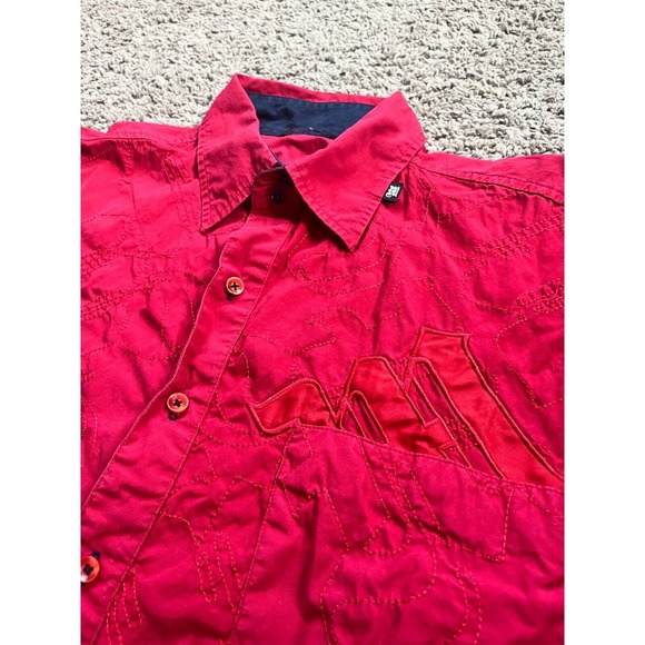 Other - Makaveli Branded Embroidered Red Button Up Tupac Shirt Short Sleeve Cotton XL‎